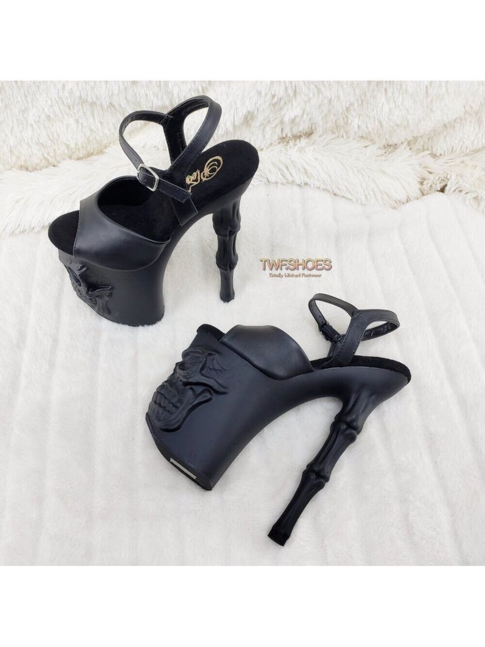 Skull & Bones Platform 8" Heels Pole Shoes - Picture 5 of 14